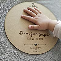 Los mejores  - Recuerdo Madera Huella o Dibujo Bebé Día del Padre. Regalo para Papá Primerizo. Recuerdo para Colgar en Madera DM…